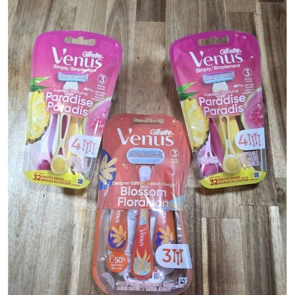 Gillette Venus Simply Paradise 4ct & Blossom 3ct Disposable Razors Lot 3 New